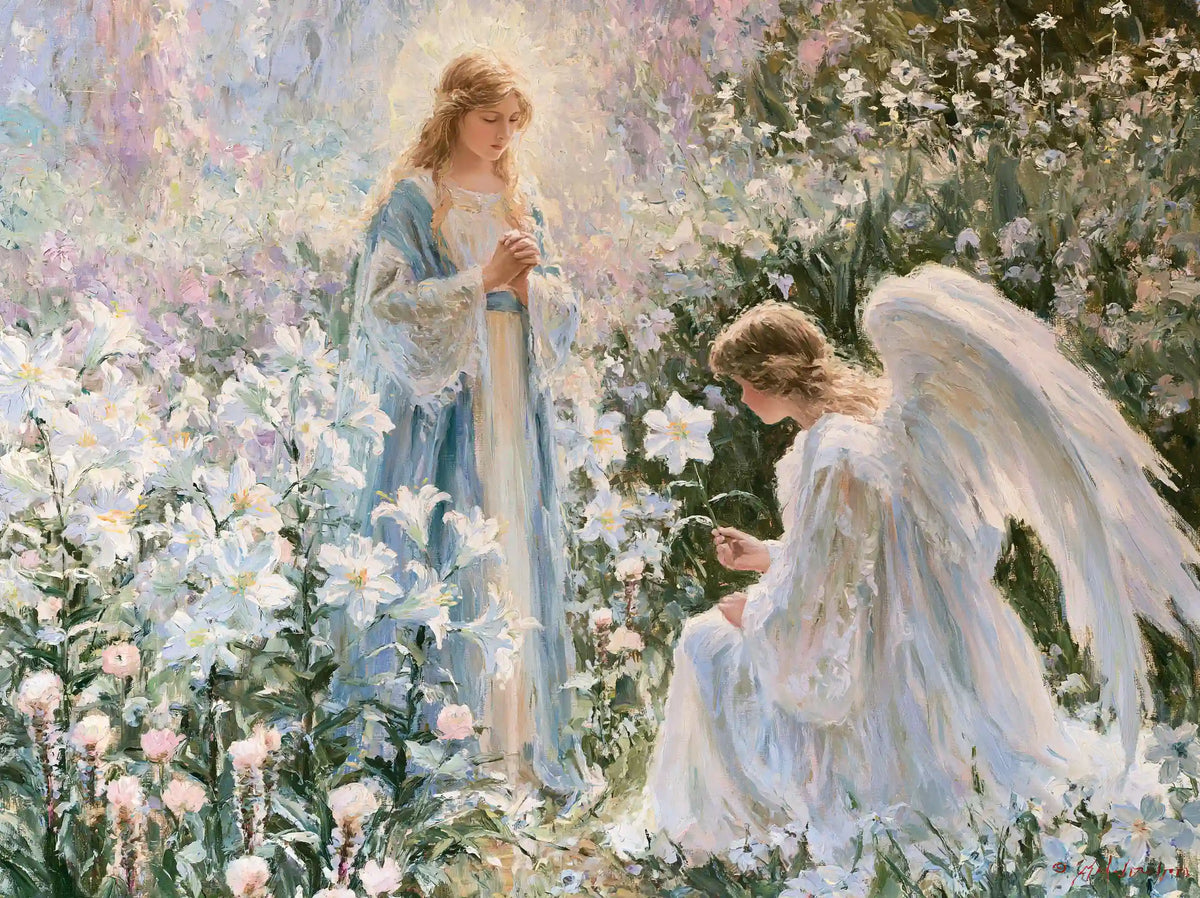 The Angel's Message among White Blossoms – Impressionist Art · Landscape