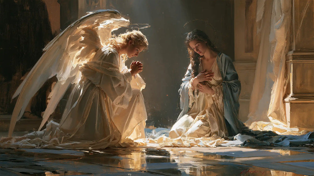 the Annunciation in an impressionist atmosphere in Impressionist style, landscape Christian artwork no. 15