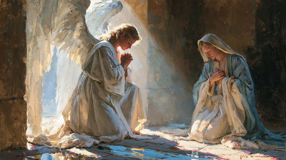 the Annunciation in an impressionist atmosphere in Impressionist style, landscape Christian artwork no. 19