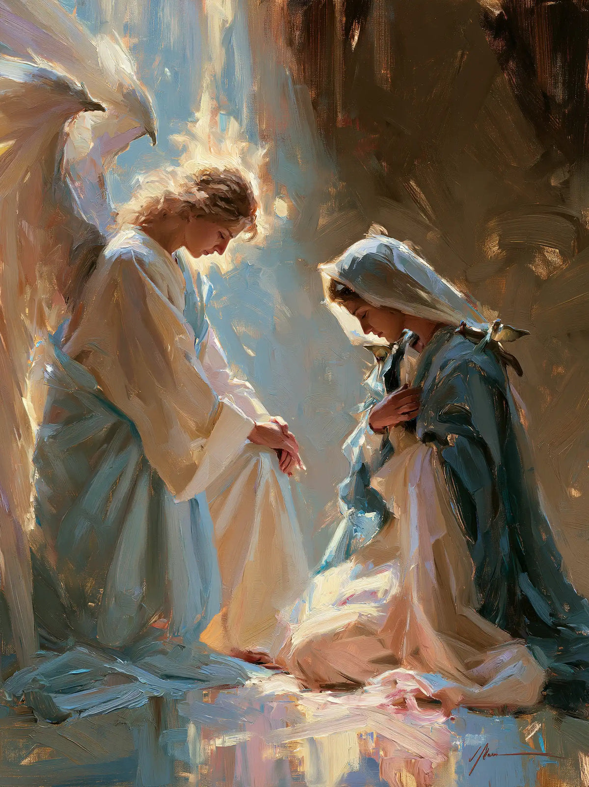 the Annunciation in an impressionist atmosphere in Impressionist style, portrait Christian artwork no. 10
