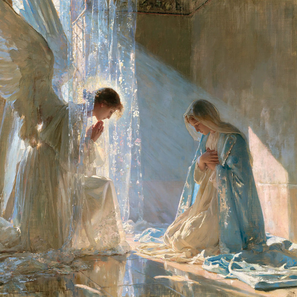 the Annunciation in an impressionist atmosphere in Impressionist style, square Christian artwork no. 10