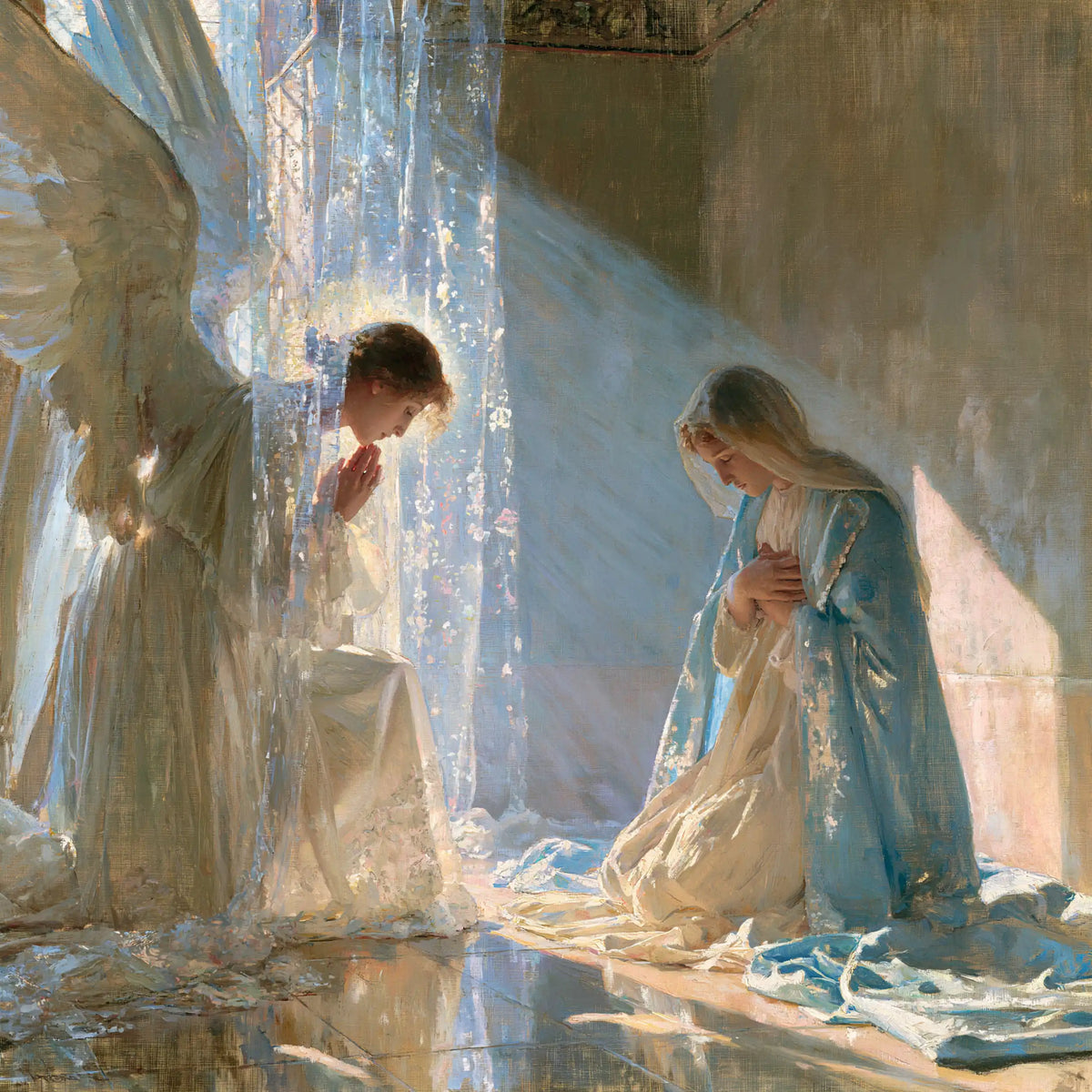 the Annunciation in an impressionist atmosphere in Impressionist style, square Christian artwork no. 10