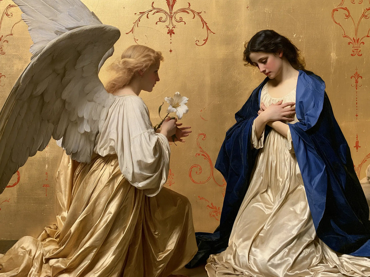 Annunciation in Pearl, Ivory and Gold – Bouguereau-Inspired Academic Art · Landscape
