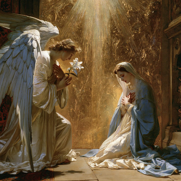 The Annunciation — Gray Feathers before the Golden Curtain
