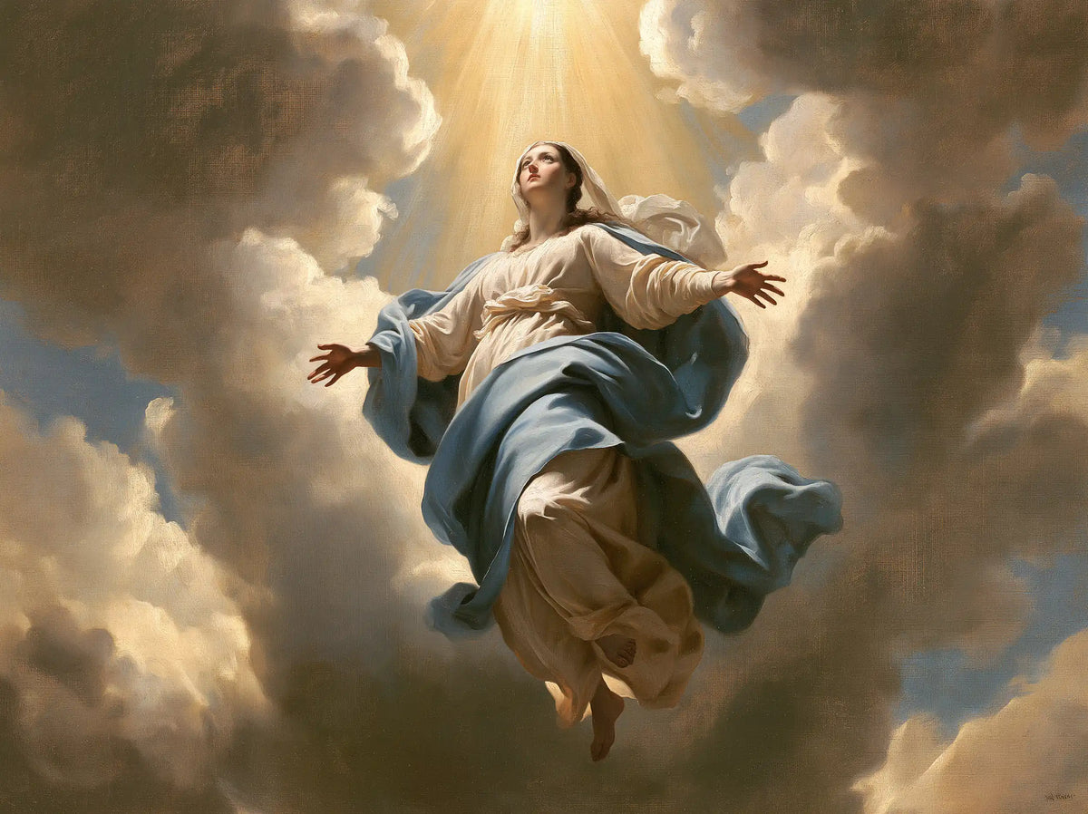 The Assumption of Mary — Ascent Beneath the Solar Fan