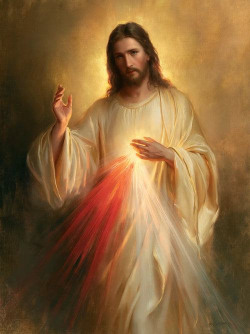 Divine Mercy Jesus raising his hand in blessing in Jesus Blessing style, portrait Christian artwork no. 5