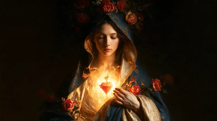 The Immaculate Heart of Mary — The Incandescent Heart Against Velvet Black