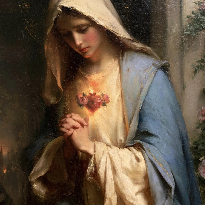 The Immaculate Heart of Mary — Clasped Fingers in the Silence of Stone
