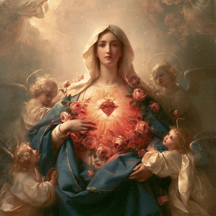 The Immaculate Heart of Mary — The Pink Wreath Above Contemplative Angels