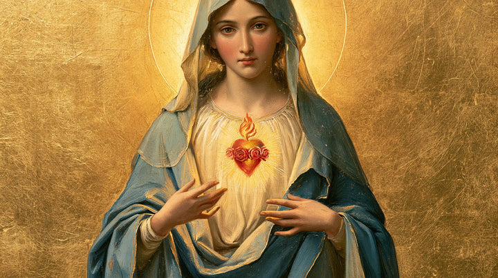 The Immaculate Heart of Mary — Nearby Hands Beneath the Luminous Circle