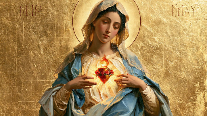 The Immaculate Heart of Mary — Closed Eyes Before Engraved Gold