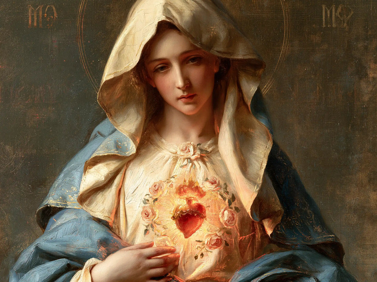The Immaculate Heart of Mary — The Tender Gaze Above the Floral Circle