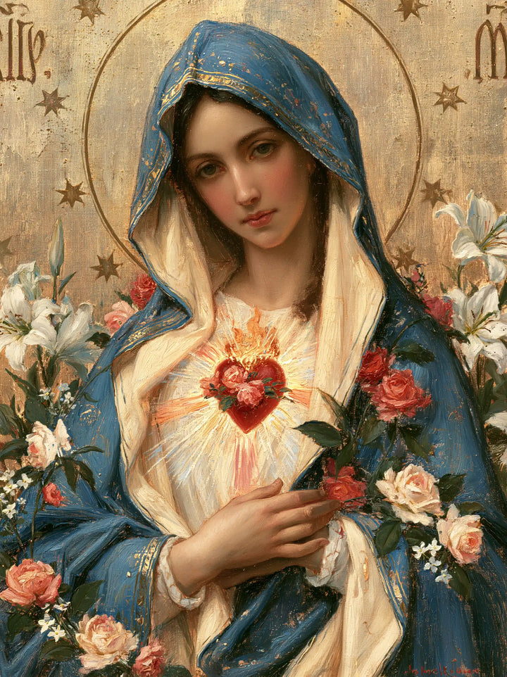 The Immaculate Heart of Mary — The Rose Held Against the Golden Ground
