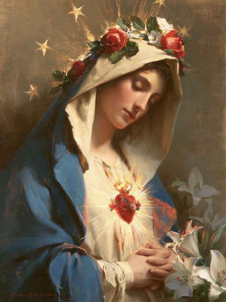 The Immaculate Heart of Mary — Peaceful Hands Beneath the Roses of the Brow