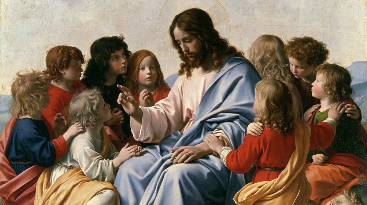 Jesus and the Children — Bright Robes around the Gentle Blue