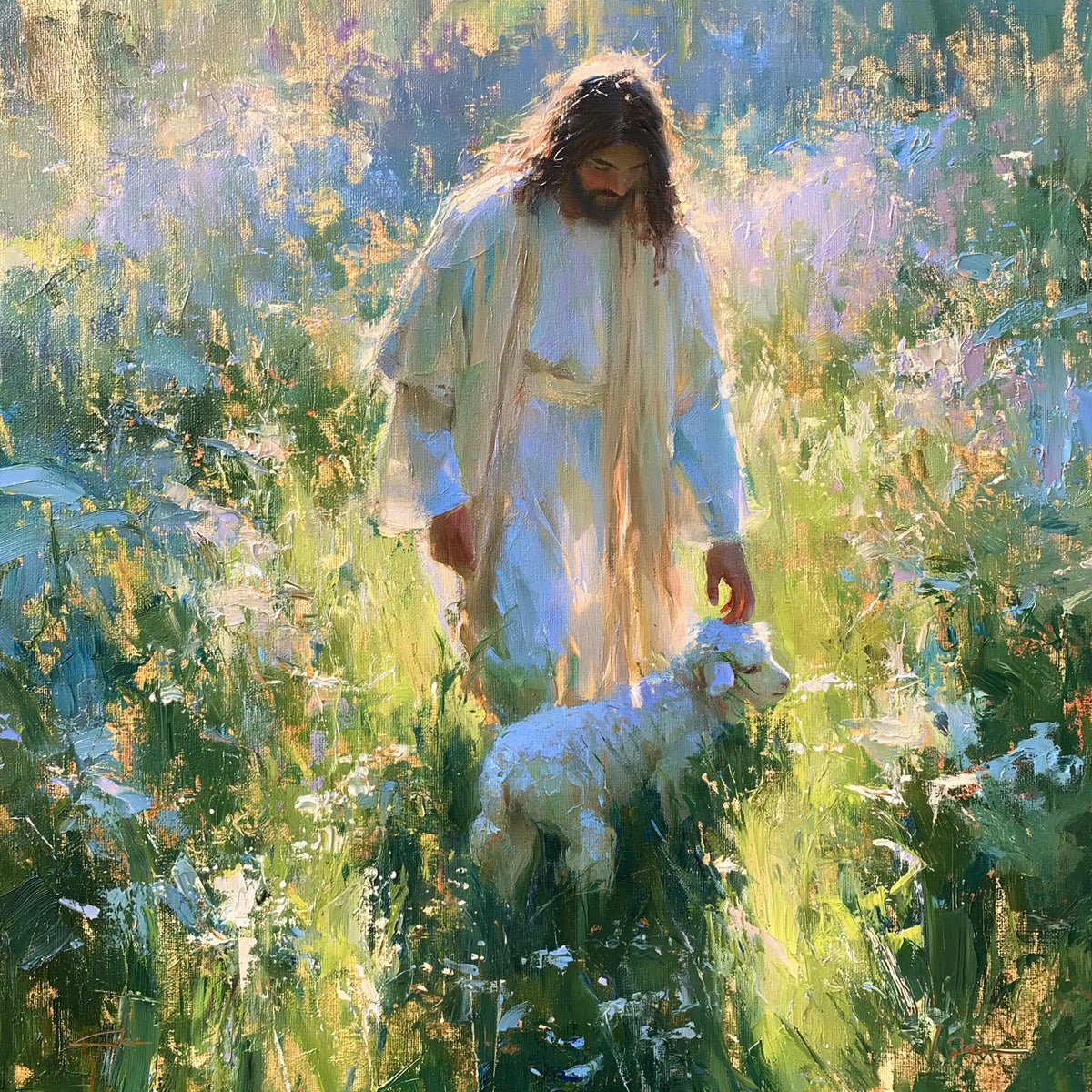 Jesus and the Lamb — The Little Passage Between the Flowers
