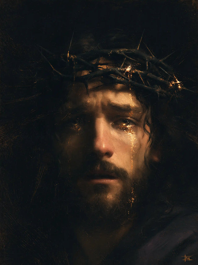 Jesus Crowned with Thorns — The Tear Suspended in Black