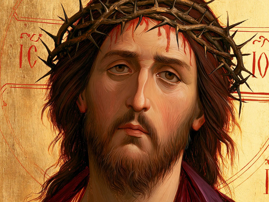 Jesus Crowned with Thorns — Gentleness beneath Vermilion Traces