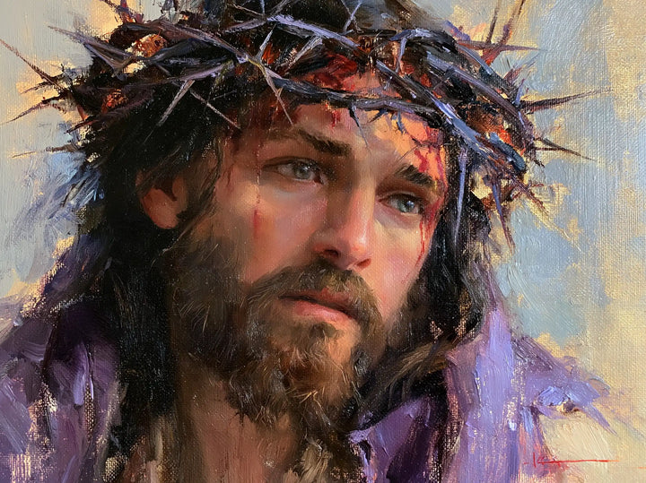 Jesus Crowned with Thorns — Blue Eyes in Lavender Cloth