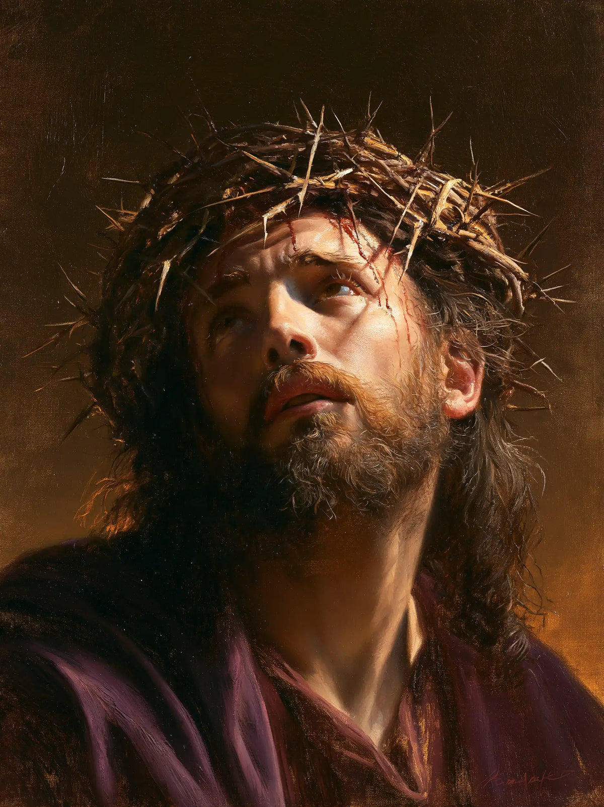 Jesus Crowned with Thorns — The Brow’s Gleam in Brown Night