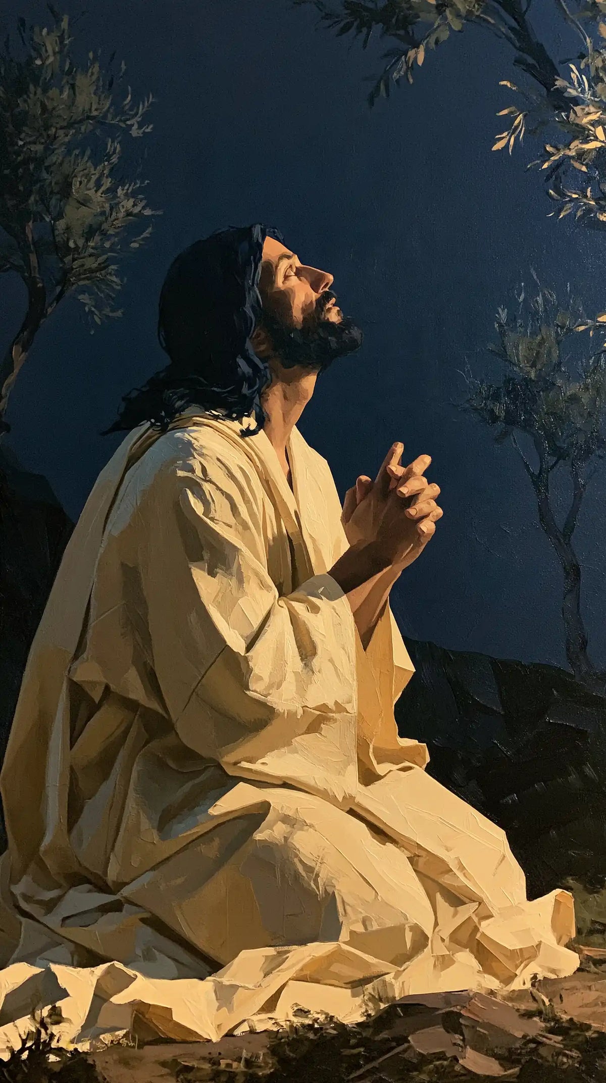 Jesus in Gethsemane — Hope above the Broken Folds