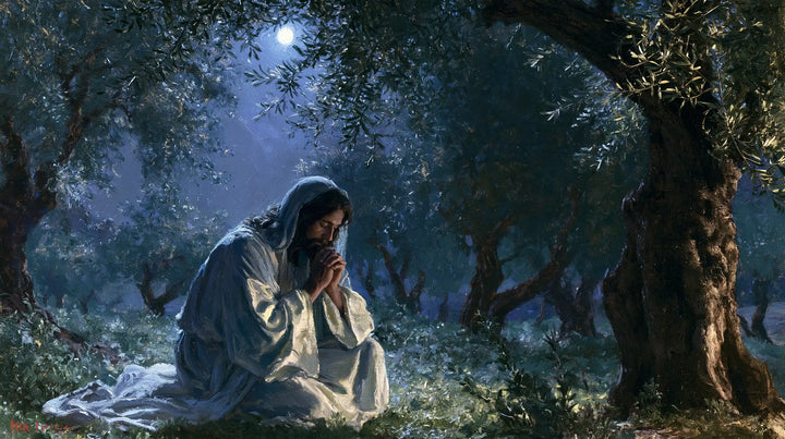 Jesus in Gethsemane — The Pale Cloak beneath the Veiled Moon