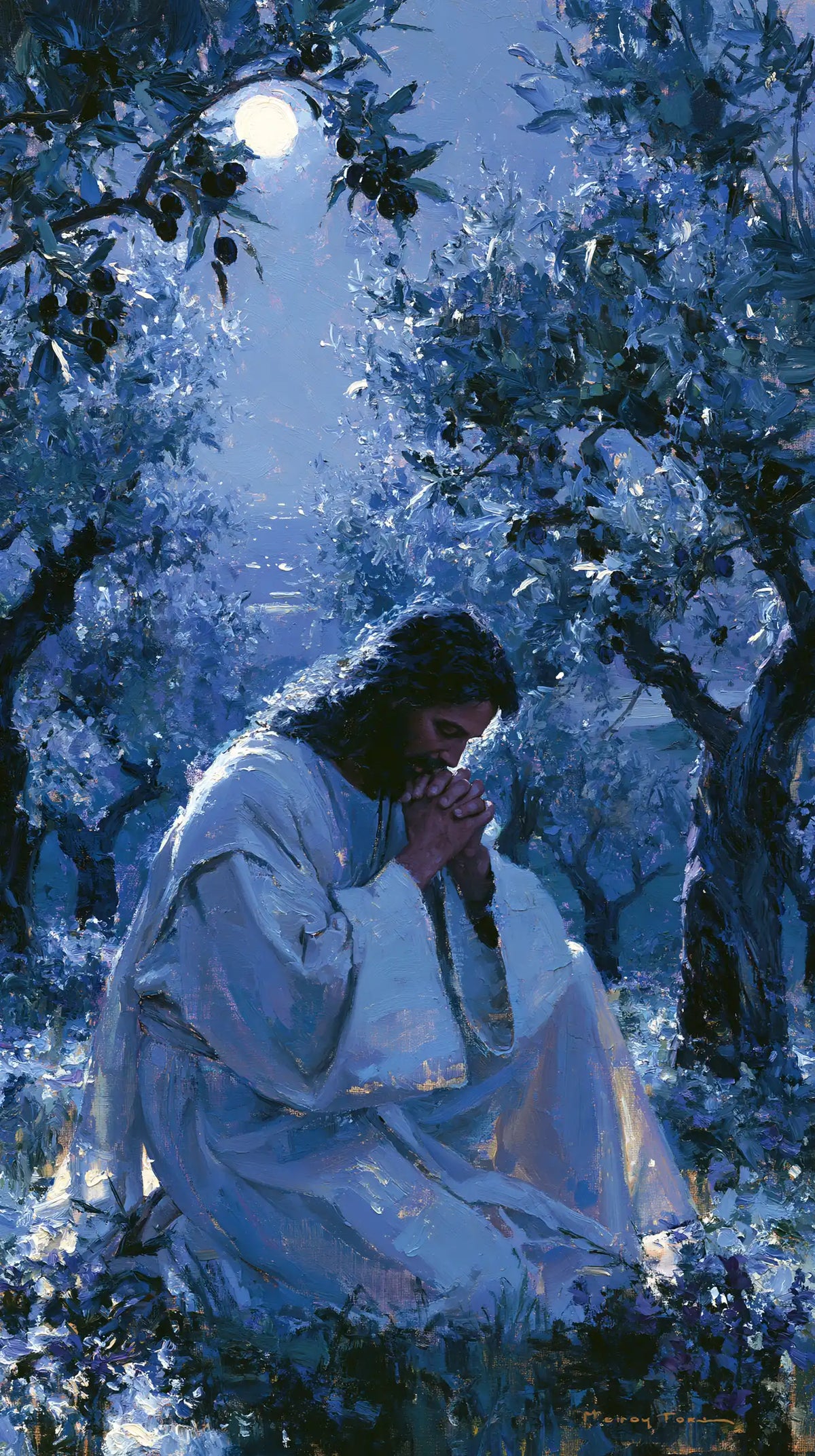 Jesus in Gethsemane — The Blue Robe beneath the White Moon