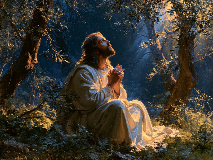 Jesus in Gethsemane - Gethsemane in Midnight Blue, Olive and Gold · Landscape n° 5