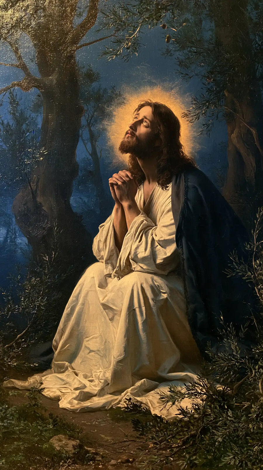 Jesus in Gethsemane - Gethsemane in Midnight Blue, Olive and Gold · Portrait n° 5