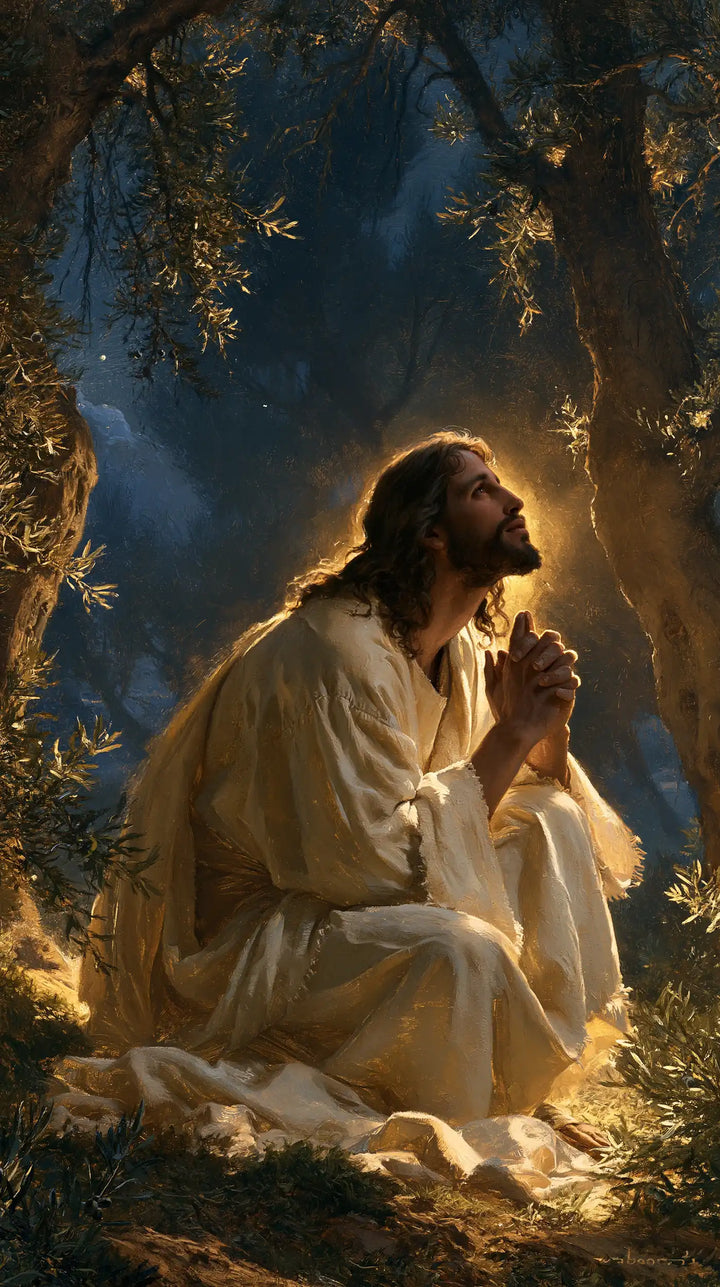 Jesus in Gethsemane - Gethsemane in Midnight Blue, Olive and Gold · Portrait n° 6