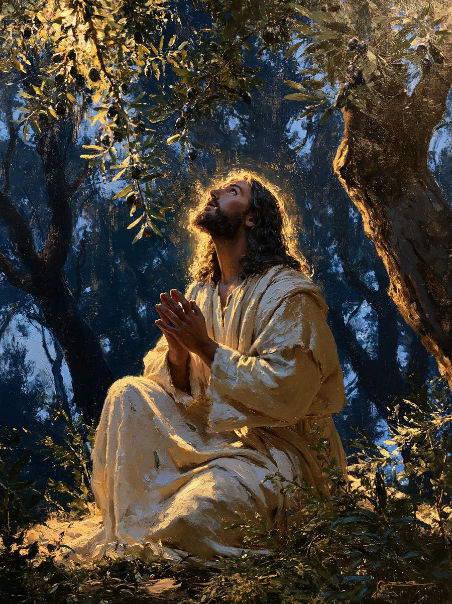Jesus in Gethsemane - Gethsemane in Midnight Blue, Olive and Gold · Portrait n° 11