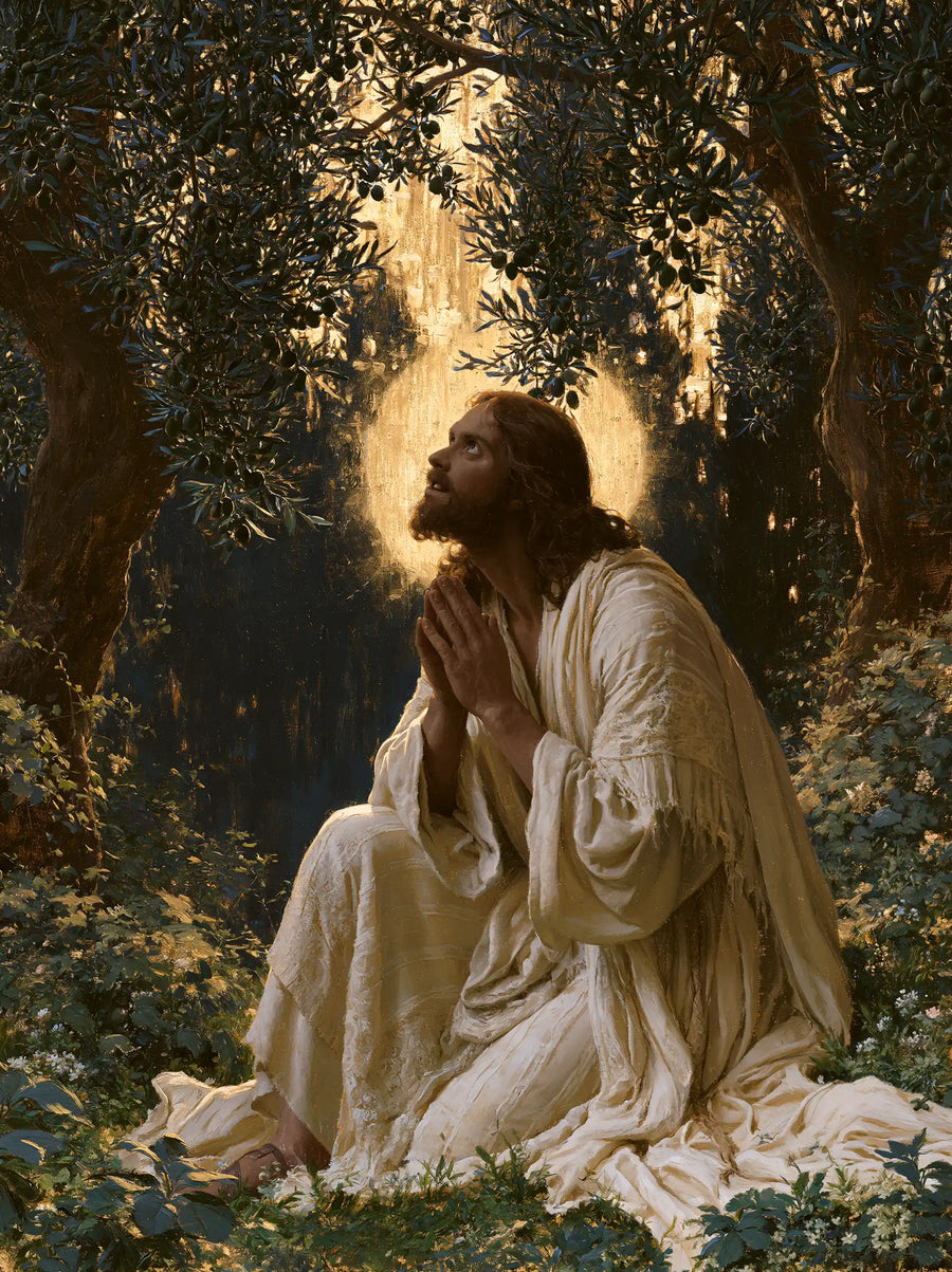 Jesus in Gethsemane - Gethsemane in Midnight Blue, Olive and Gold · Portrait n° 13