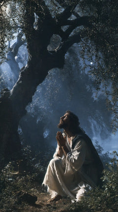 Jesus in Gethsemane — Linen beneath Ash-Coloured Boughs