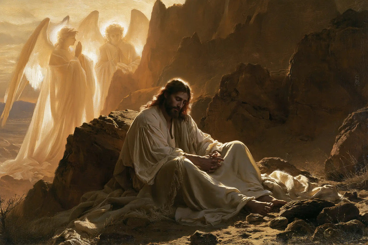 Jesus in the Desert — Refuge Beneath Amber Wings