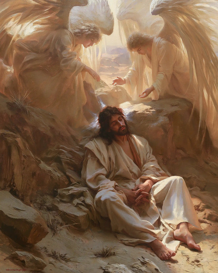 Jesus in the Desert — The Angels’ Welcome in Pale Stone