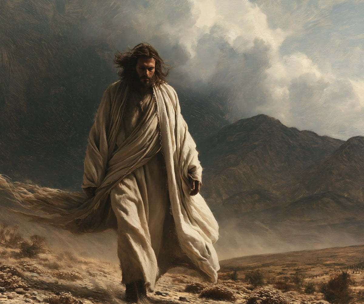 Jesus in the Desert — The Pale Robe Crosses the Mountains’ Shadow