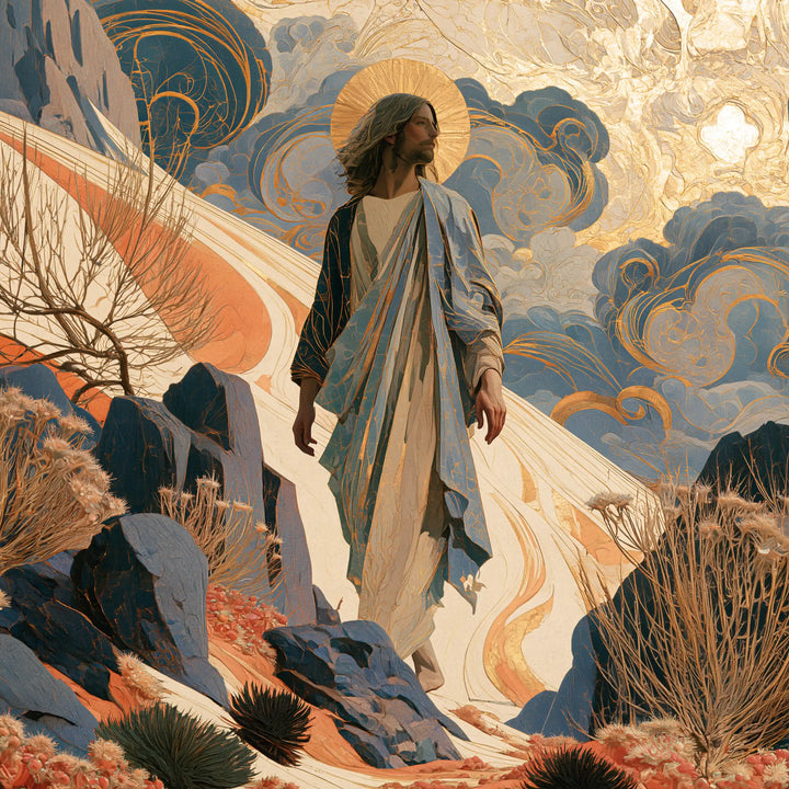 Jesus in the Desert — Azure Drapery before the White Dunes