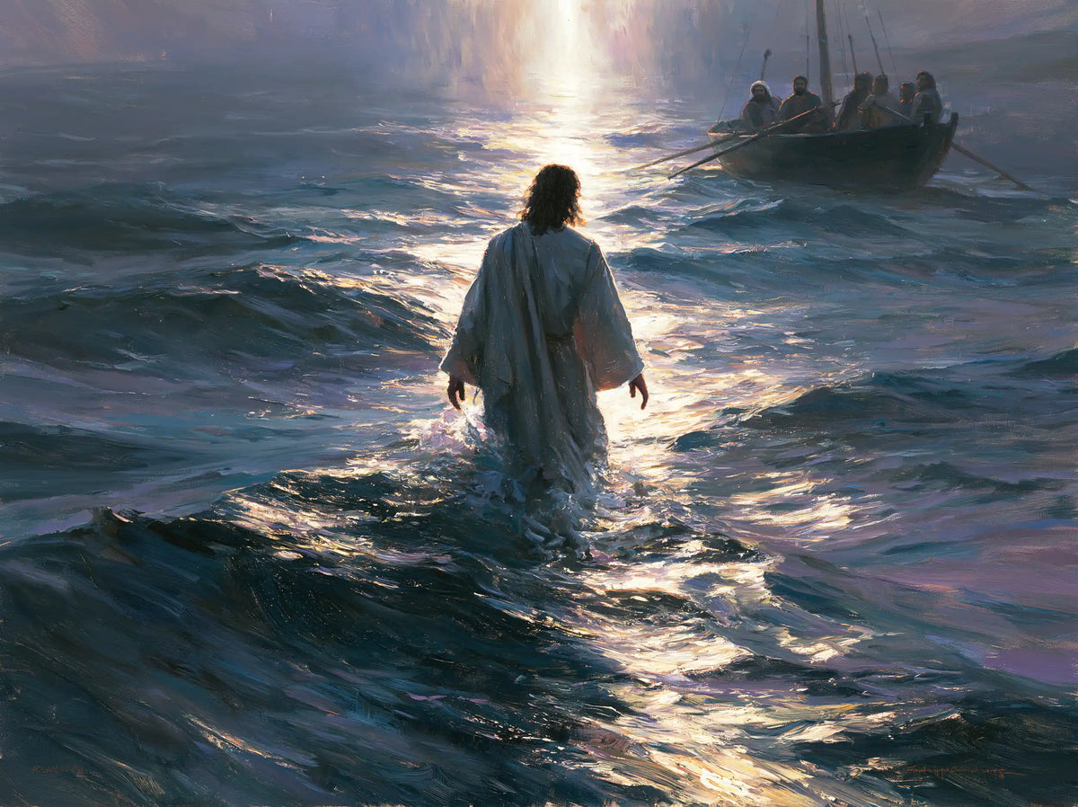 Jesus Walking on Water — The Pearly Path toward the Distant Boat