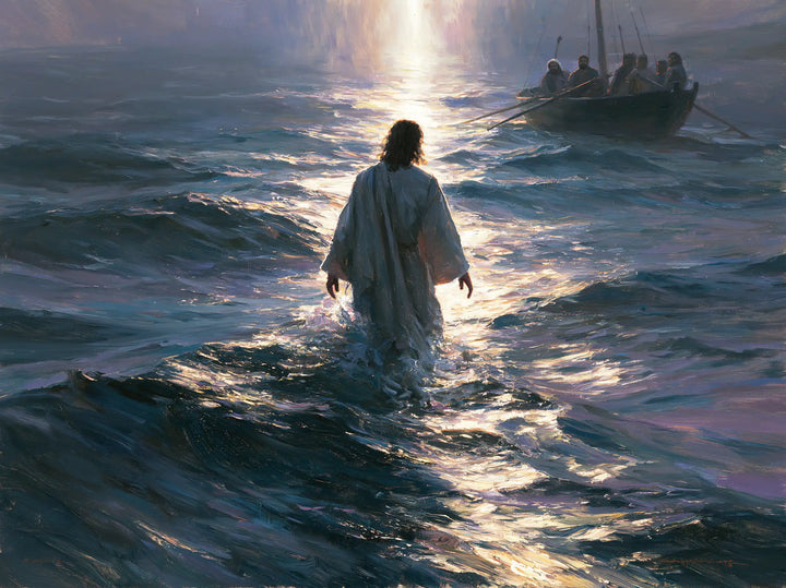 Jesus Walking on Water — The Pearly Path toward the Distant Boat