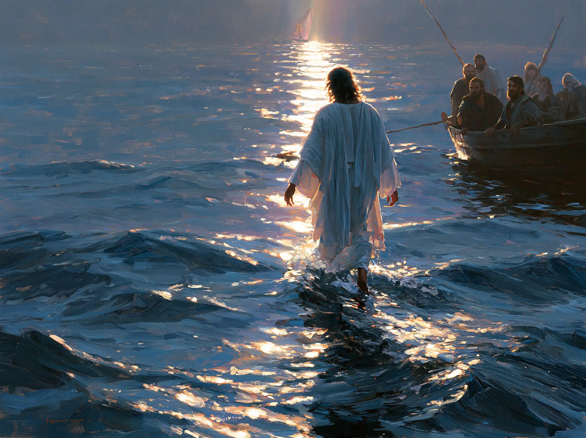 Jesus Walking on Water — Pale Folds in the Golden Mirror