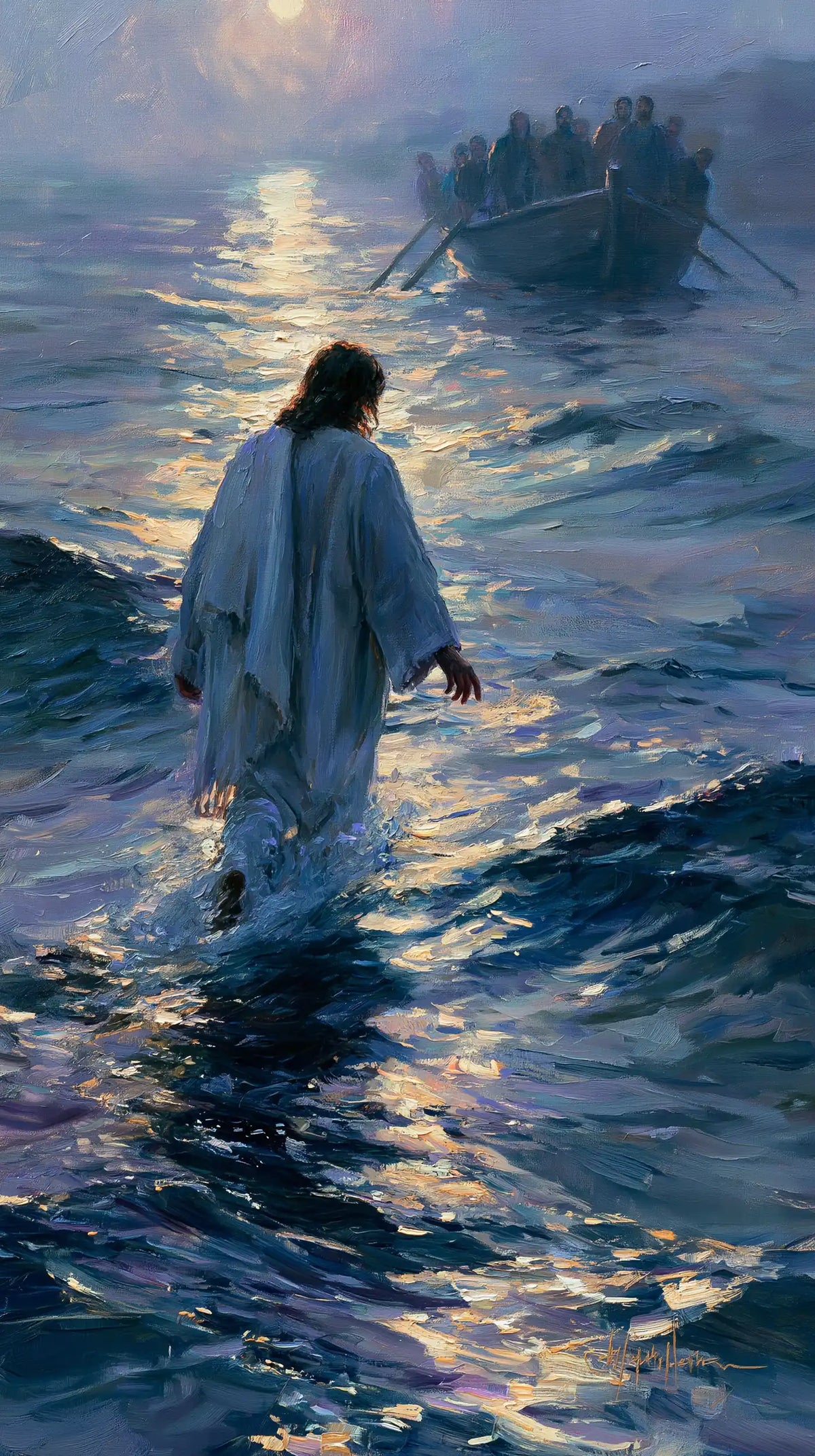 Jesus Walking on Water — The Lowered Gaze upon Violet Waters