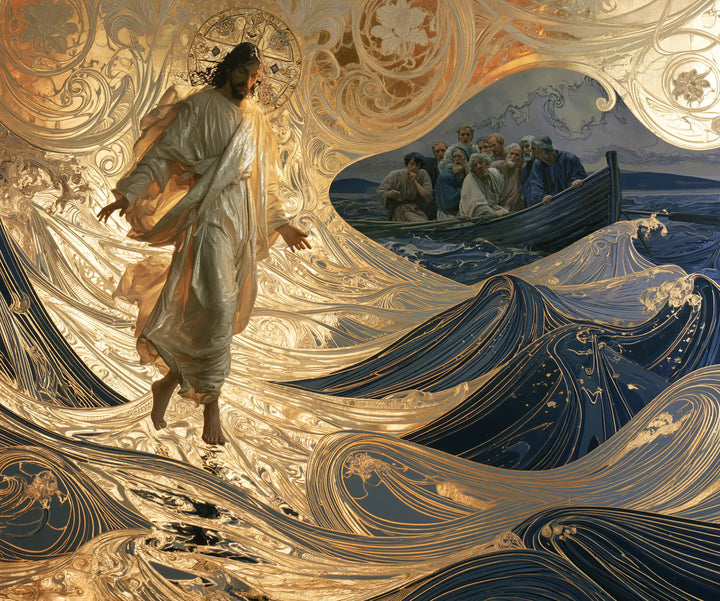 Jesus Walking on Water — Gold Flowing around the Grey Step
