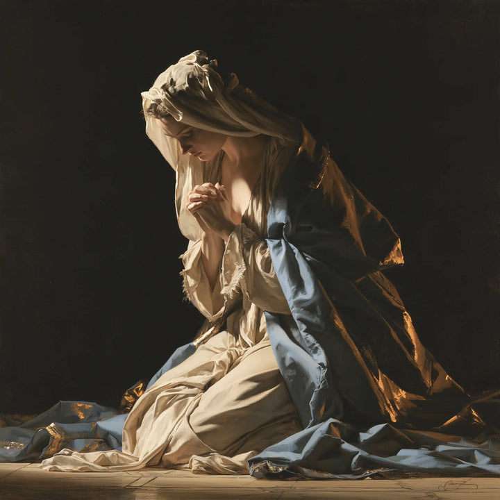 Virgin Mary in Prayer — The Bowed Brow in the Light