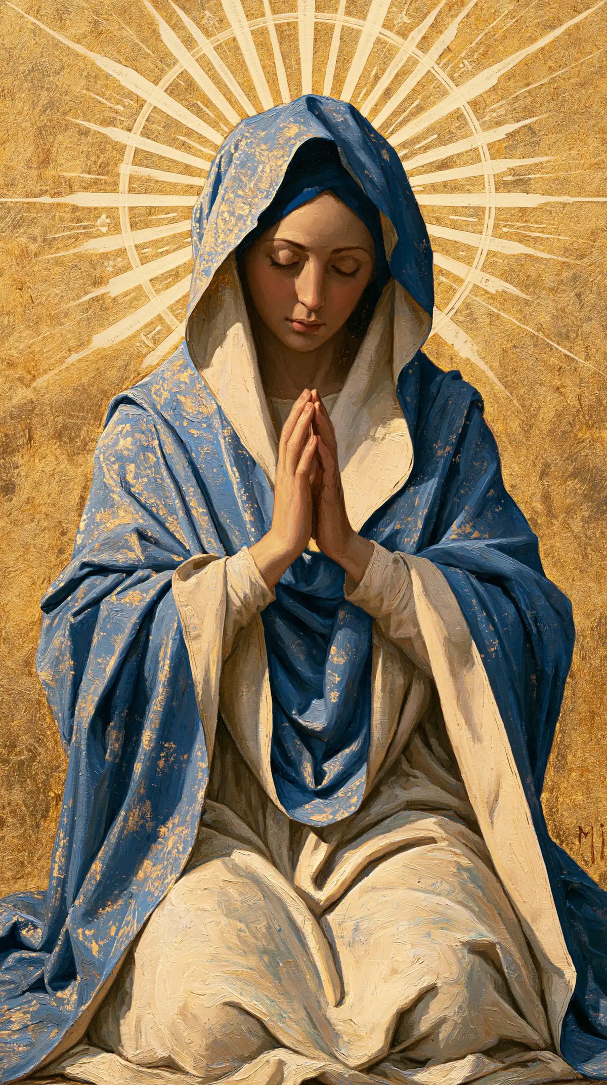 Virgin Mary in Prayer — The White Star around the Veil