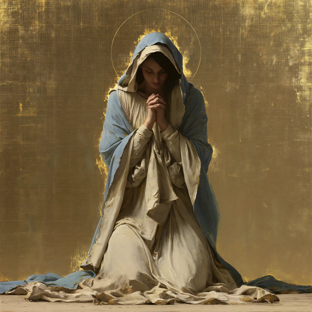 the Virgin Mary in prayer in Contemporary Byzantine style, square Christian artwork no. 6