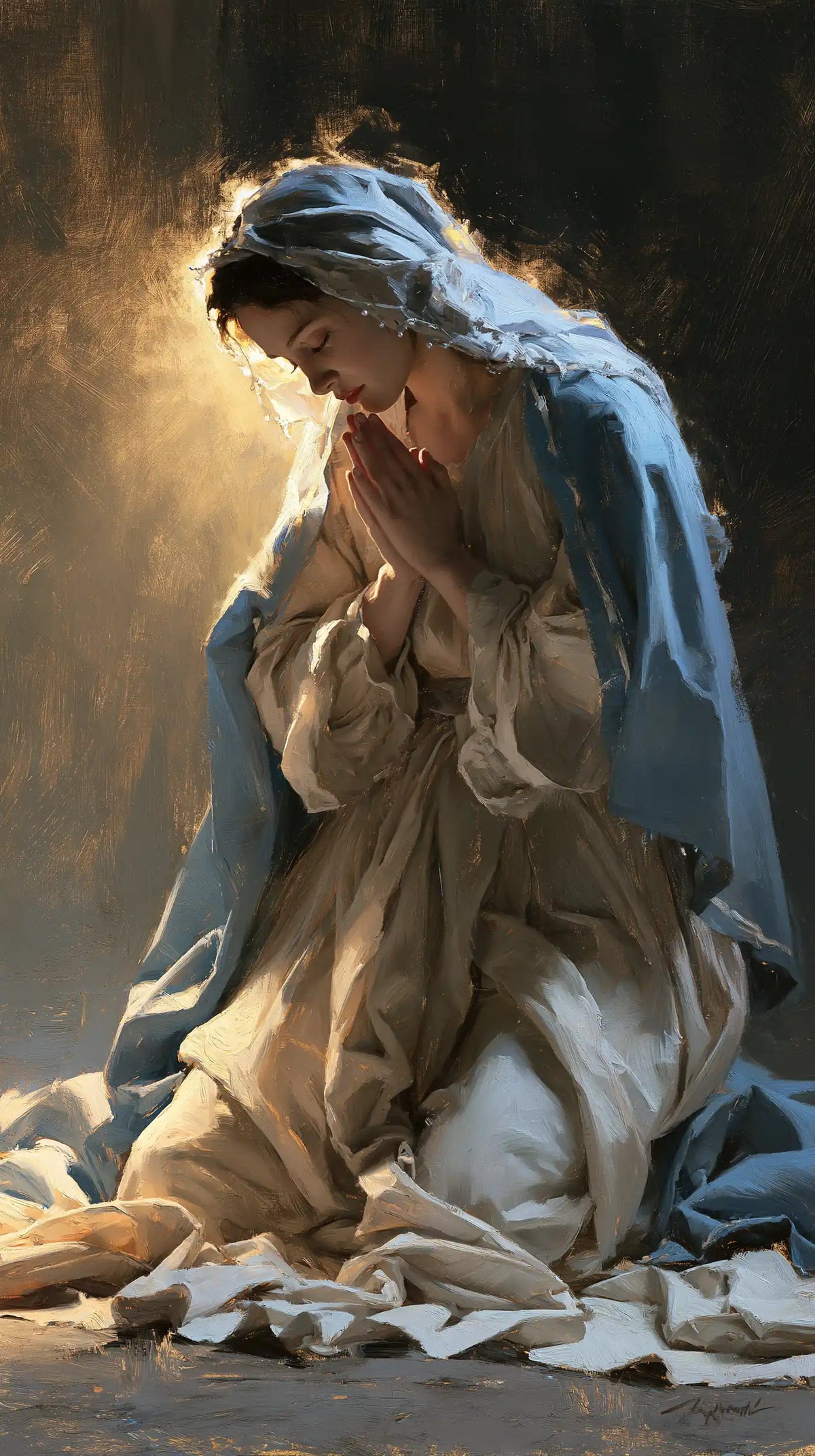 Virgin Mary in Prayer — Contemplation in Folds of Light