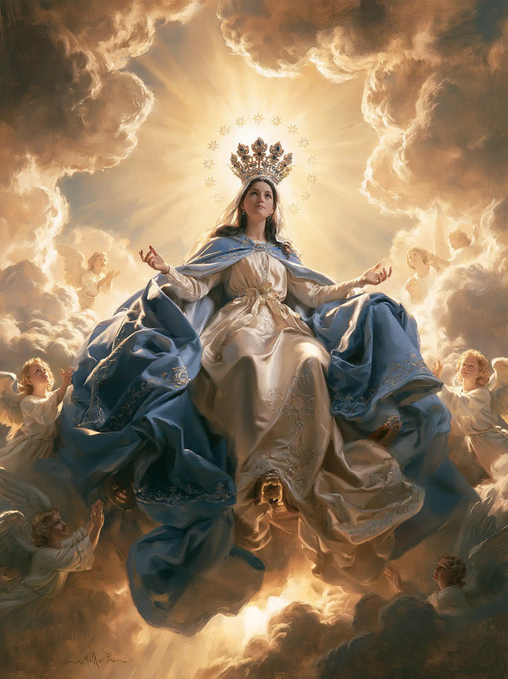 Mary, Queen of Heaven — Suspended Repose in Daylight’s Crown