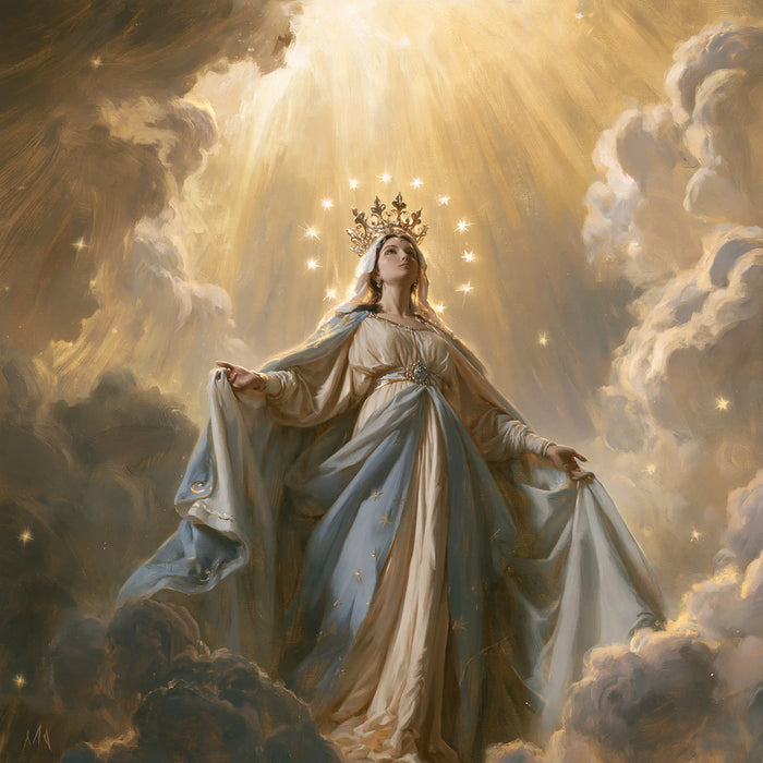 Mary, Queen of Heaven — Parted Folds Beneath the Shower of Radiance