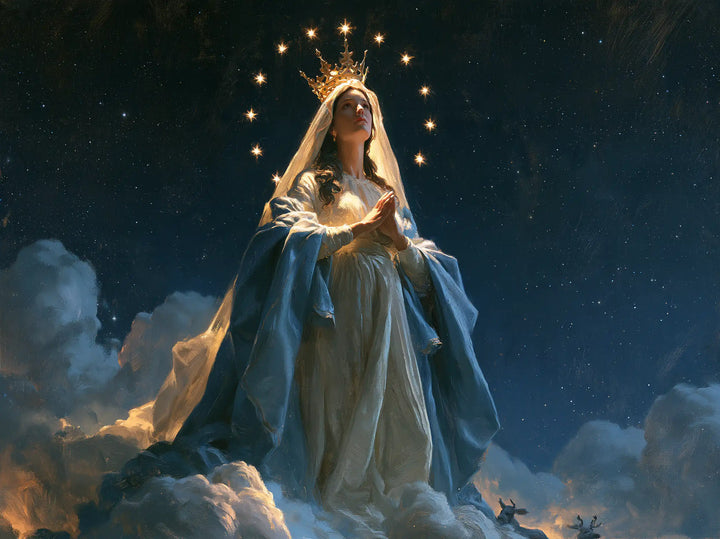 Mary, Queen of Heaven — Joined Palms in Starry Stillness