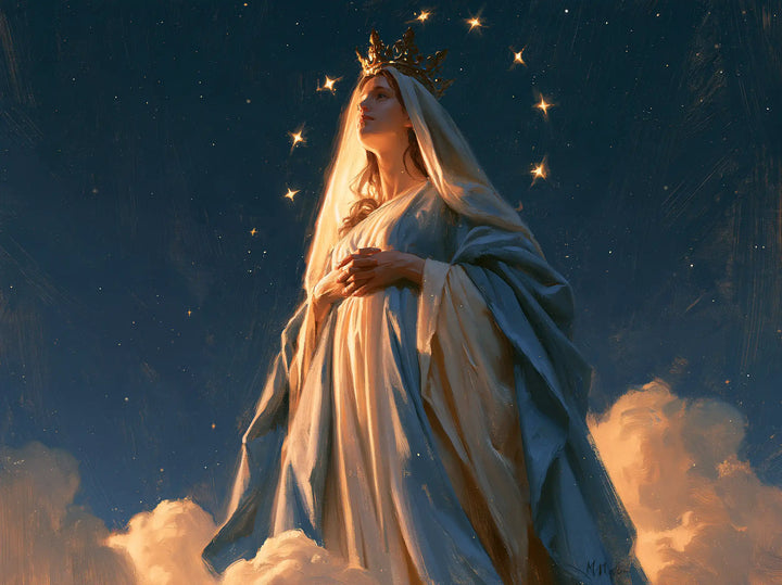 Mary, Queen of Heaven — The Golden Profile in Blue Depths